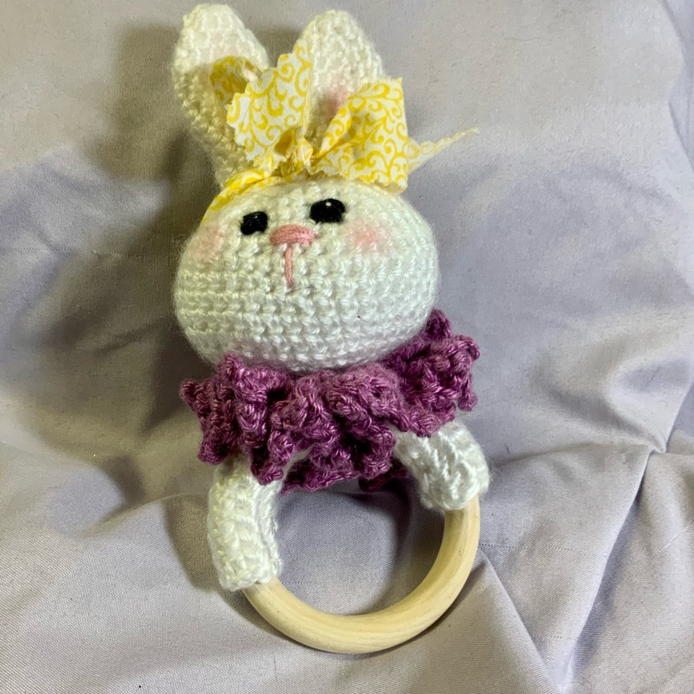 Brand New Handmade Bunny Rabbit Teether and Rattle makes a perfect baby gift. - Picture 2 of 5